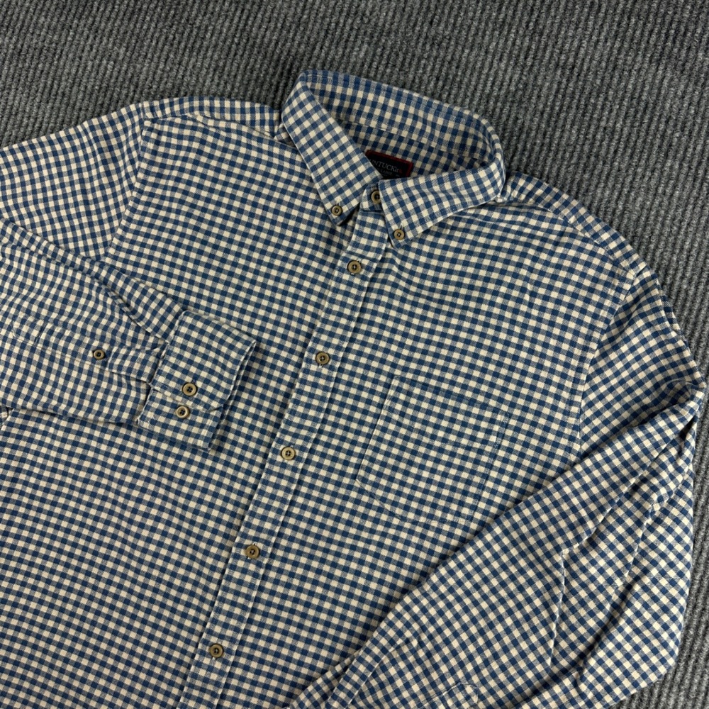 UNTUCKit Mens XL Slim Fit Blue Gingham Check Cotton Button Down Shirt Long